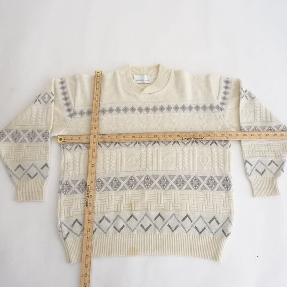 Vtg '90S Marks And Spencer Cream Gray 3D Eclectic Grandpa Crewneck Sweater M - Picture 3 of 11